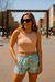 RF Wear Women's Floral Pocket Shorts - Teal/Multicolor - Model Front View