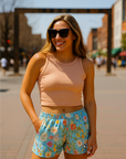 RF Wear Women's Floral Pocket Shorts - Teal/Multicolor - Model Front View