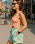 RF Wear Women's Floral Pocket Shorts - Teal/Multicolor - Model Side View
