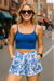 RF Wear Women's Floral Porcelain Pocket Shorts - Blue/White - Model Front View