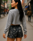 RF Wear Women's Floral Porcelain Shorts - Black.Grey - Model Back View