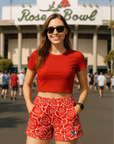 RF Wear Women's Floral Rose Pocket Shorts - Red - Model Front View