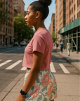 RF Wear Women's Flowy Crop T-Shirt - Mauve - Model Side View