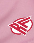 Close-up of RF-Wear Women's Heart Shorts in Pink/Red with RF logo