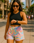 RF Wear Women's Holographic Shorts - Model Front View