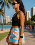 RF Wear Women's Holographic Shorts - Model Side View