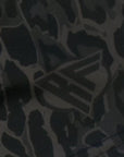 Close-up of RF-Wear Women's Leopard Shorts in Black with RF logo