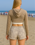 RF Wear Women's Mesh Ultra Crop Hoodie - Tan - Model Back View