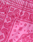 Close-up of RF-Wear Women's Bandana Mismatch Pocket Shorts in Pink.
