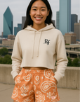 RF Wear Women's Paisley Pocket Shorts - Apricot/Cream - Model Front View