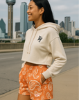 RF Wear Women's Paisley Pocket Shorts - Apricot/Cream - Model Side View