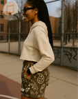 RF Wear Women's Paisley Pocket Shorts - Mocha/Cream - Model Side View