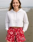 RF Wear Women's Paisley Pocket Shorts - Red/White - Model Front View
