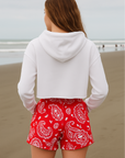 RF Wear Women's Paisley Pocket Shorts - Red/White - Model Back View