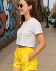 RF Wear Women's Paisley Pocket Shorts - Yellow/White - Model Side View