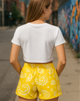 RF Wear Women's Paisley Pocket Shorts - Yellow/White - Model Back View