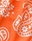 Close-up of women's paisley fabric in Orange/White