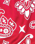 Close-up of RF-Wear women's red/white paisley shorts