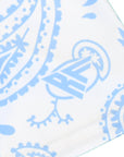 Close-up RF-Wear women's white/baby-blue paisley shorts with brand logo