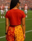 RF Wear Women's Split Paisley Shorts Red/Gold - Model Back View