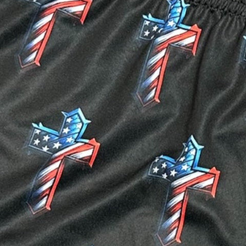 RF Wear Women's Patrioti Cross Shorts Black - Red/White/Blue - Super Close Up