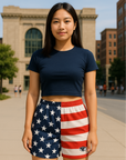 RF Wear Women's Patriotic Flag Shorts - Red/White/Blue - Model Front View