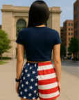 RF Wear Women's Patriotic Flag Shorts - Red/White/Blue - Model Back View