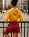 RF Wear Women's Tartan Plaid Pocket Shorts - Red/Gold - Model Back View