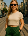 RF Wear Women's Pocket Shorts - Solid Color - Green - Model Front View
