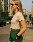 RF Wear Women's Pocket Shorts - Solid Color - Green - Model Side  View