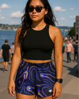 RF Wear Women's Psychedelic Shorts - Black/Multicolor - Model Front View