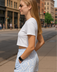 RF Wear Women's Snakeskin Pocket Shorts - Baby Blue - Model Side View