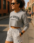 Women's Snakeskin Pocket Shorts - Cream/Grey - Model Side View
