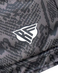 Close-up of RF-Wear Women's Black Snakeskin shorts with RF logo