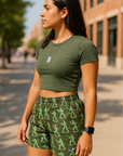 RF Wear Women's Soldier Shorts - Camo Green - Model Front View