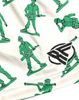Close-up of RF-Wear Women's Soldier Shorts in White/Green with RF logo