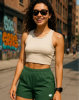 RF Wear Women's Solid Color Shorts - Green - Model Front View