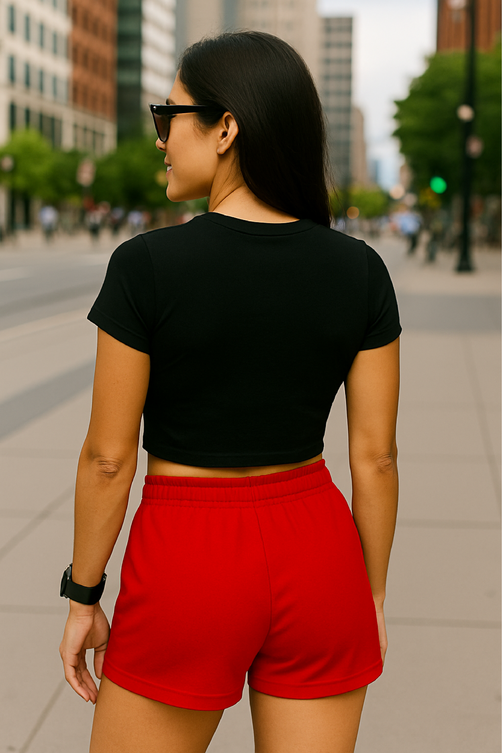 RF Wear Women's Solid Color Shorts - Red - Model Back View