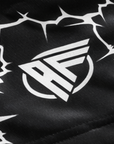 Close-up of RF-Wear Women's Sparks Shorts in Black/White with RF logo