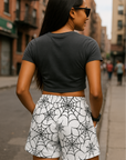 RF Wear Women's Spider Pocket Shorts - White with Black Webs - Model Back View