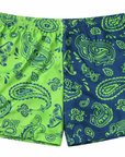 RF-Wear Women's Split Paisley Shorts - Lime-Green/Navy