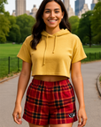 RF Wear Women's Tartan Plaid Shorts - Red/Gold - Model Front View