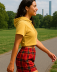 RF Wear Women's Tartan Plaid Shorts - Red/Gold - Model Side View