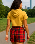 RF Wear Women's Tartan Plaid Shorts - Red/Gold - Model Back View