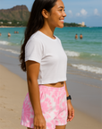 RF Wear Women's Tie Dye Shorts - Pink/White - Model Side View