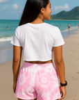 RF Wear Women's Tie Dye Shorts - Pink/White - Model Back View