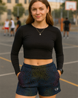 RF Wear Women's Topography Pocket Shorts - Black/Multicolor - Model front View