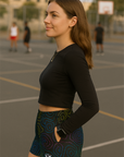 RF Wear Women's Topography Pocket Shorts - Black/Multicolor - Model Side View