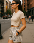 RF Wear Women's Tree Camo Pocket Shorts - Grey - Model Side View