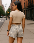 RF Wear Women's Tree Camo Pocket Shorts - Grey - Model Back View